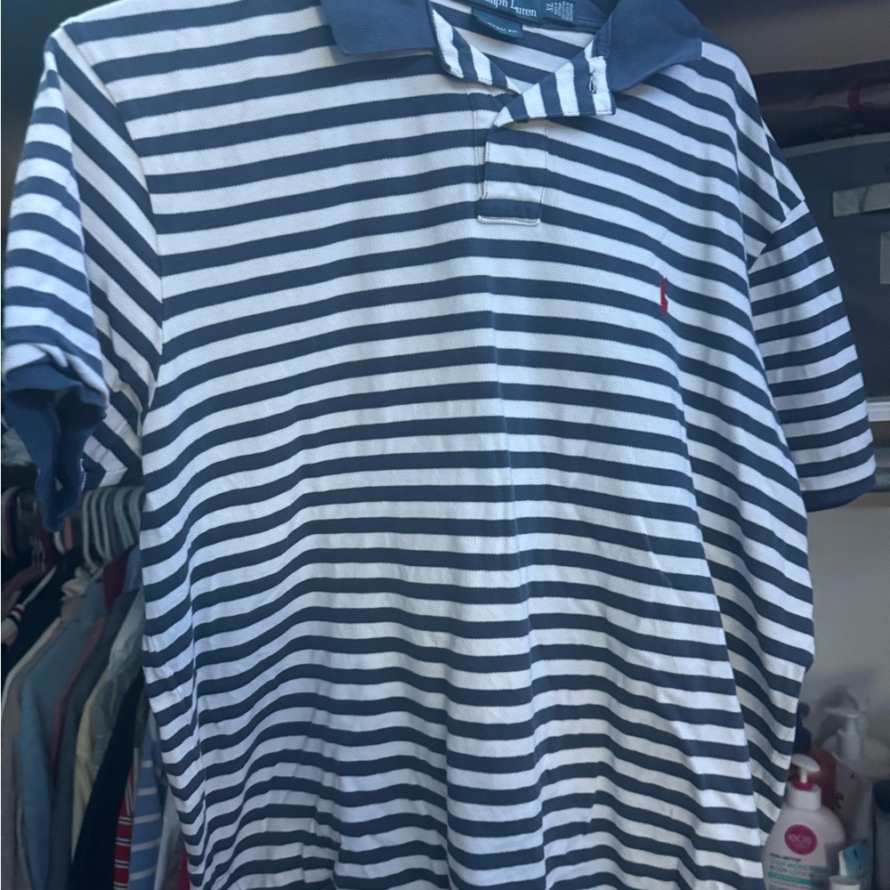 Ralph Lauren Blue and White Striped Polo Shirt
